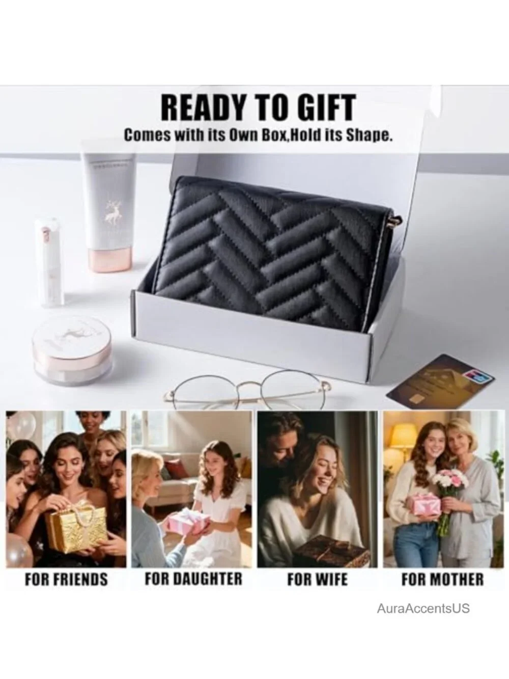 Small Vegan Leather Quilted Crossbody Bag with Card Slots